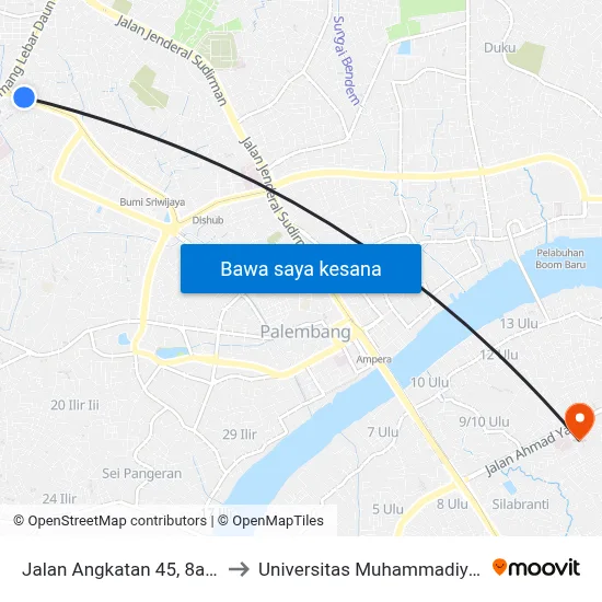 Jalan Angkatan 45, 8a/B to Universitas Muhammadiyah map