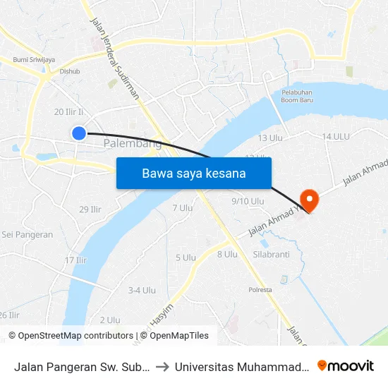 Jalan Pangeran Sw. Subekti to Universitas Muhammadiyah map