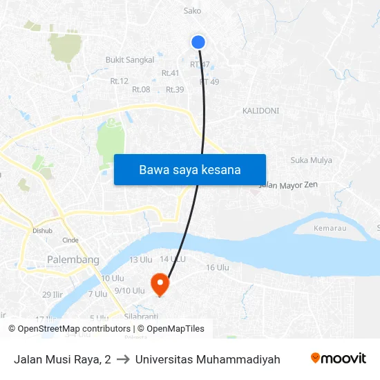 Jalan Musi Raya, 2 to Universitas Muhammadiyah map