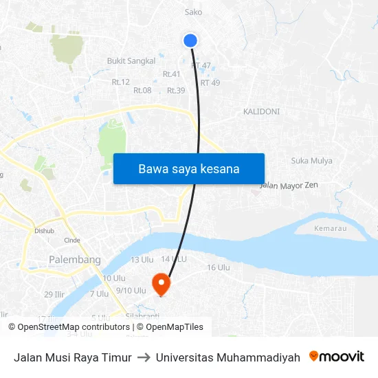 Jalan Musi Raya Timur to Universitas Muhammadiyah map