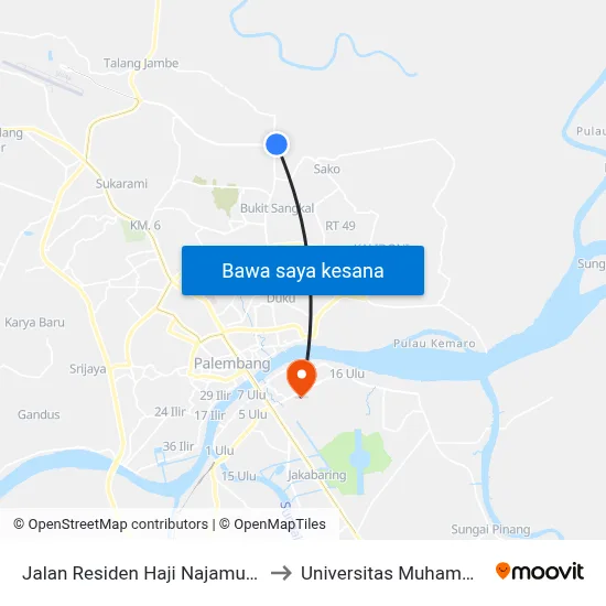 Jalan Residen Haji Najamudin, 120a to Universitas Muhammadiyah map
