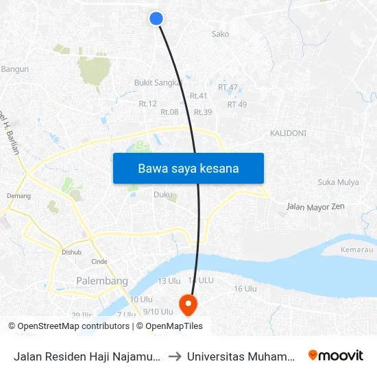 Jalan Residen Haji Najamudin, 120a to Universitas Muhammadiyah map