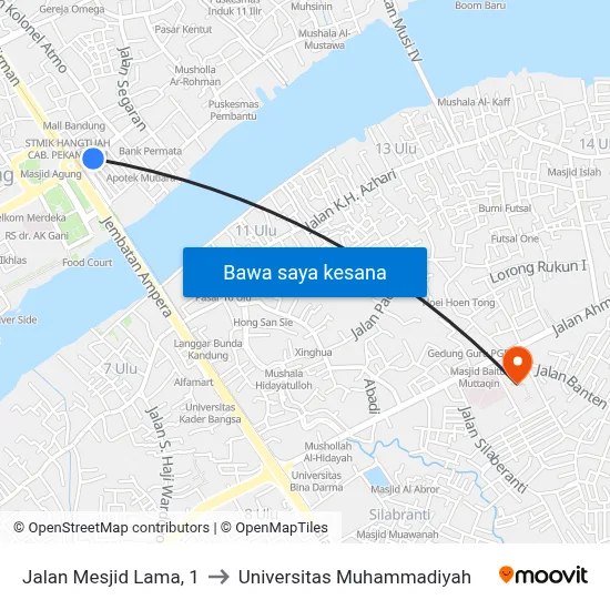 Jalan Mesjid Lama, 1 to Universitas Muhammadiyah map