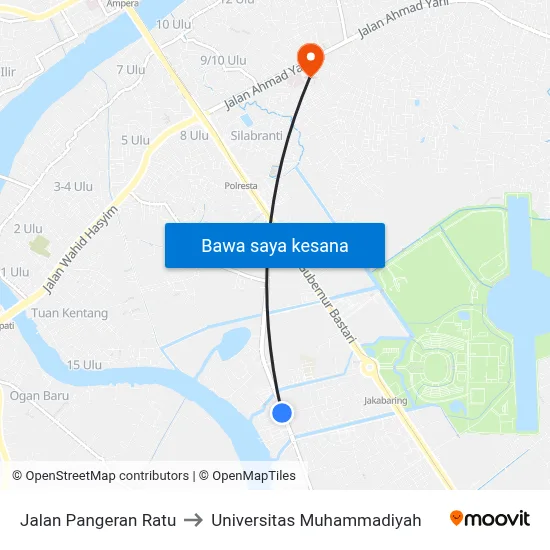 Jalan Pangeran Ratu to Universitas Muhammadiyah map