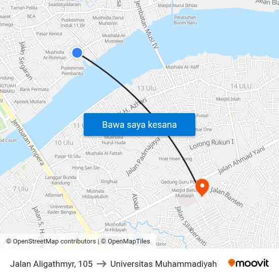 Jalan Aligathmyr, 105 to Universitas Muhammadiyah map