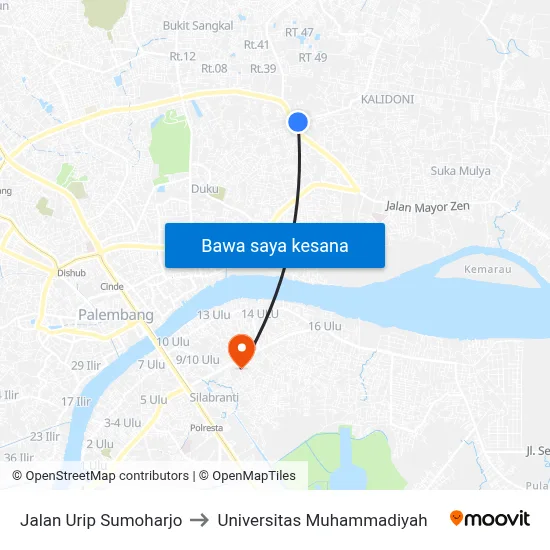 Jalan Urip Sumoharjo to Universitas Muhammadiyah map