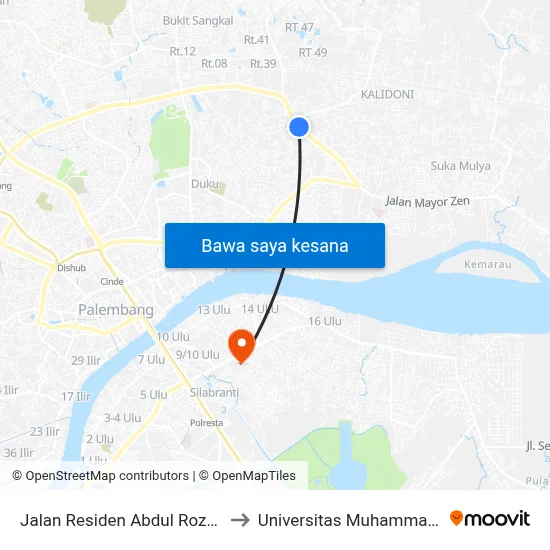 Jalan Residen Abdul Rozak, 45 to Universitas Muhammadiyah map