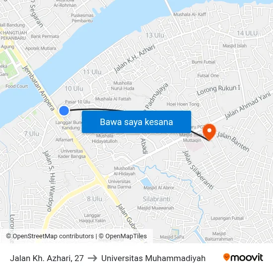 Jalan Kh. Azhari, 27 to Universitas Muhammadiyah map