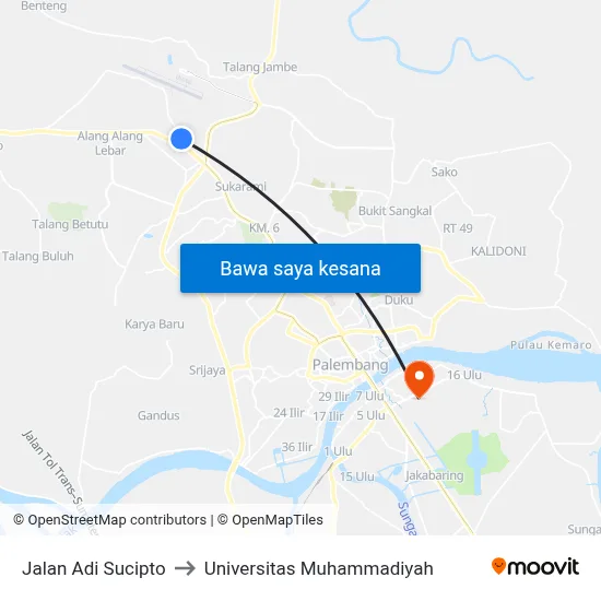 Jalan Adi Sucipto to Universitas Muhammadiyah map