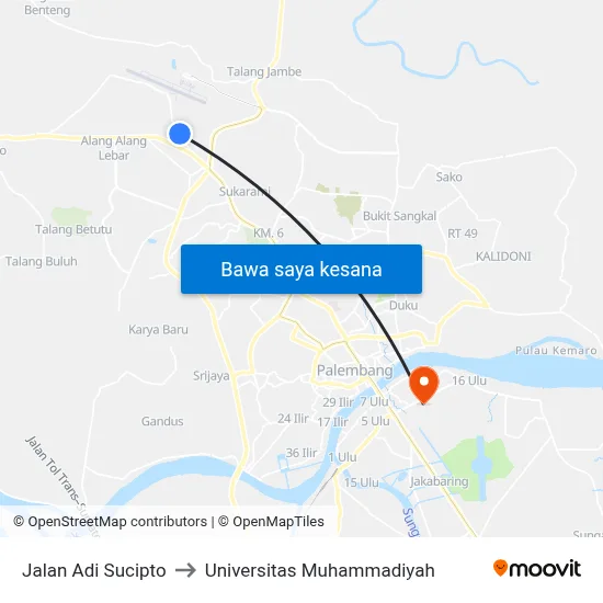 Jalan Adi Sucipto to Universitas Muhammadiyah map