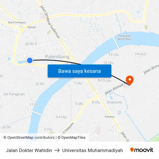 Jalan Dokter Wahidin to Universitas Muhammadiyah map