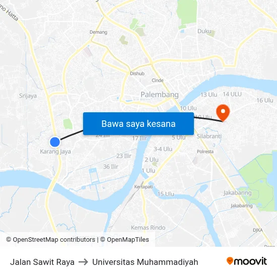 Jalan Sawit Raya to Universitas Muhammadiyah map