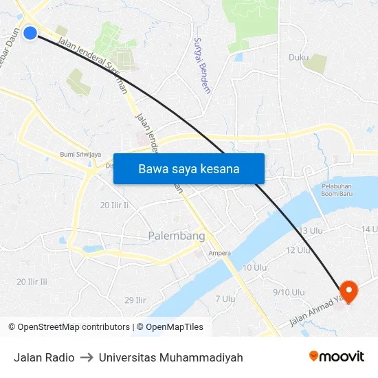 Jalan Radio to Universitas Muhammadiyah map