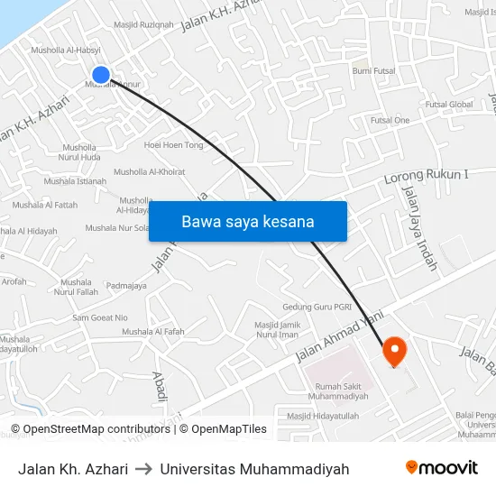 Jalan Kh. Azhari to Universitas Muhammadiyah map
