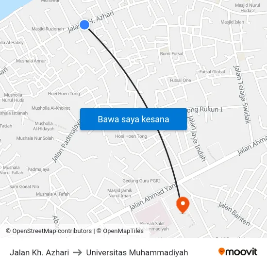 Jalan Kh. Azhari to Universitas Muhammadiyah map