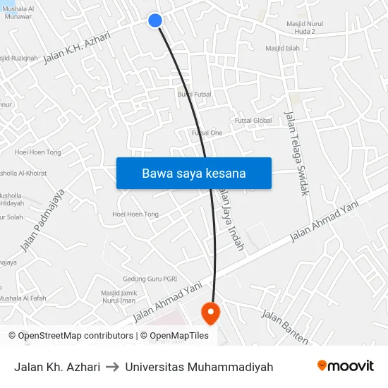 Jalan Kh. Azhari to Universitas Muhammadiyah map