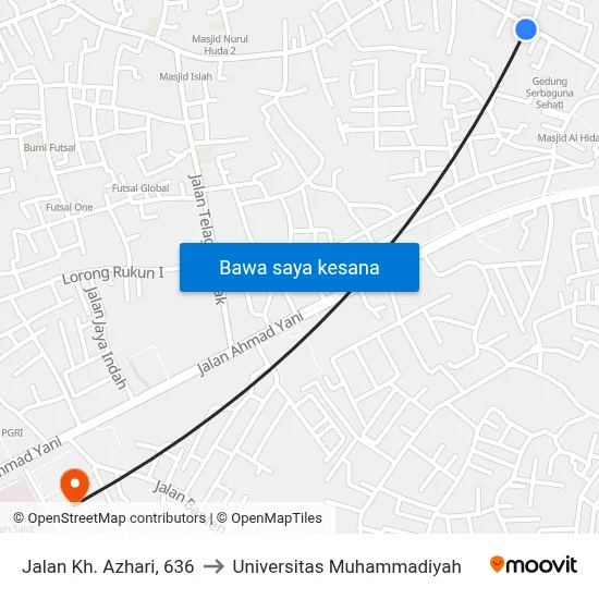 Jalan Kh. Azhari, 636 to Universitas Muhammadiyah map