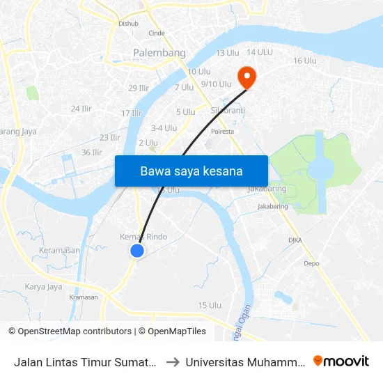 Jalan Lintas Timur Sumatera, 496 to Universitas Muhammadiyah map