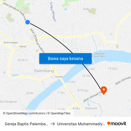 Gereja Baptis Palembang to Universitas Muhammadiyah map