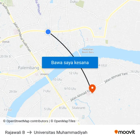 Rajawali B to Universitas Muhammadiyah map