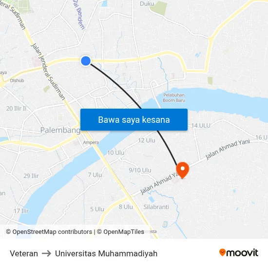 Veteran to Universitas Muhammadiyah map
