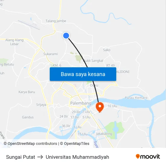 Sungai Putat to Universitas Muhammadiyah map