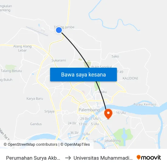 Perumahan Surya Akbar B to Universitas Muhammadiyah map