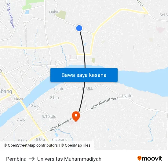 Pembina to Universitas Muhammadiyah map
