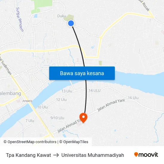 Tpa Kandang Kawat to Universitas Muhammadiyah map