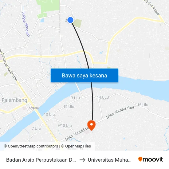 Badan Arsip Perpustakaan Dan Dokumen to Universitas Muhammadiyah map
