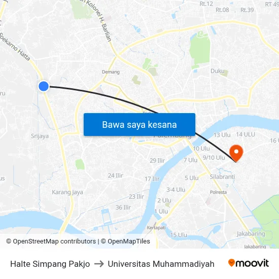 Halte Simpang Pakjo to Universitas Muhammadiyah map