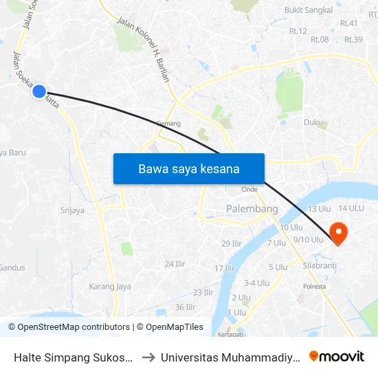 Halte Simpang Sukosari to Universitas Muhammadiyah map