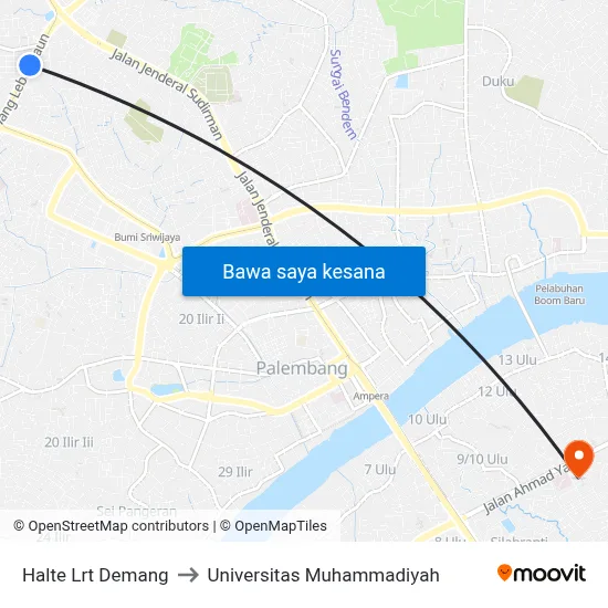 Halte Lrt Demang to Universitas Muhammadiyah map