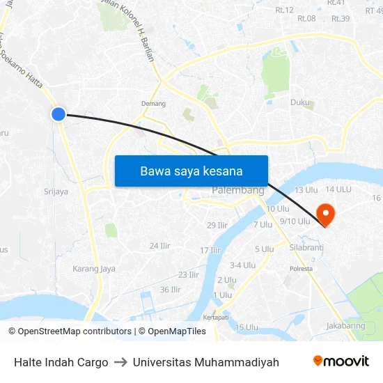 Halte Indah Cargo to Universitas Muhammadiyah map