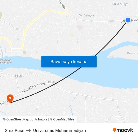Sma Pusri to Universitas Muhammadiyah map