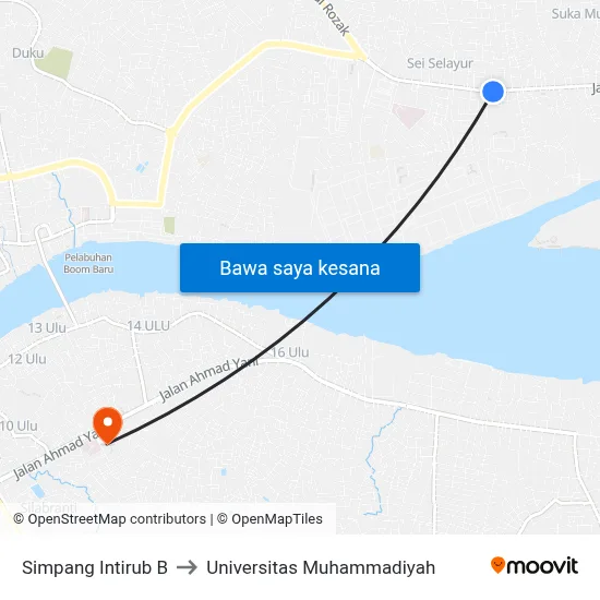 Simpang Intirub B to Universitas Muhammadiyah map