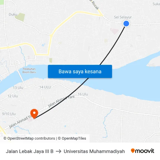Jalan Lebak Jaya III B to Universitas Muhammadiyah map