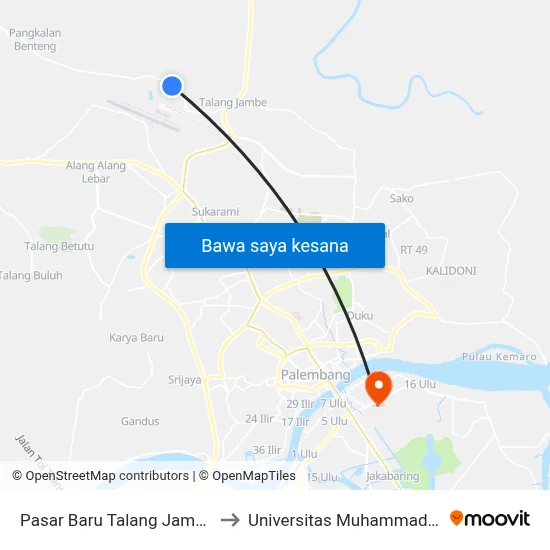 Pasar Baru Talang Jambe A to Universitas Muhammadiyah map