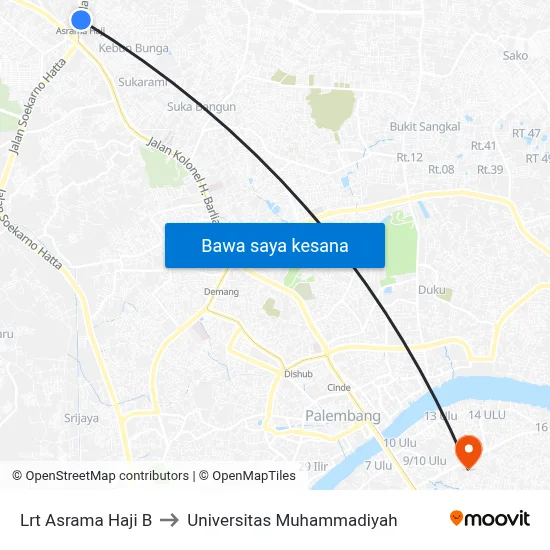 Lrt Asrama Haji B to Universitas Muhammadiyah map