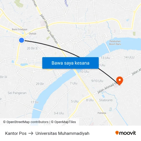 Kantor Pos to Universitas Muhammadiyah map