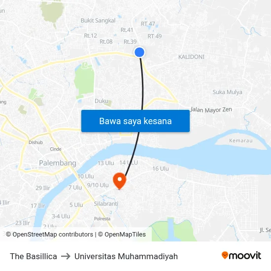The Basillica to Universitas Muhammadiyah map