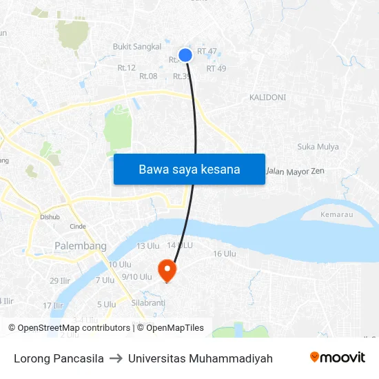 Lorong Pancasila to Universitas Muhammadiyah map