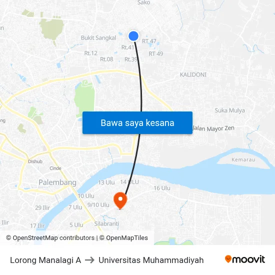 Lorong Manalagi A to Universitas Muhammadiyah map