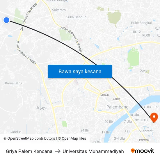 Griya Palem Kencana to Universitas Muhammadiyah map