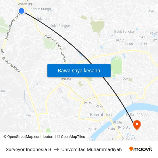 Surveyor Indonesia B to Universitas Muhammadiyah map