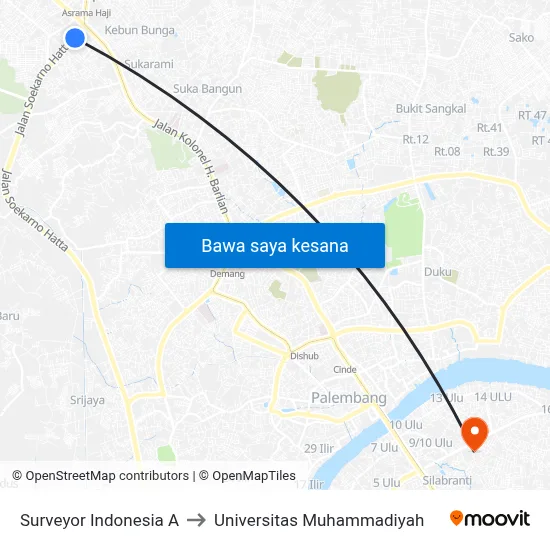 Surveyor Indonesia A to Universitas Muhammadiyah map