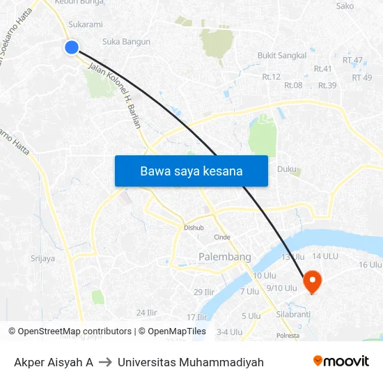 Akper Aisyah A to Universitas Muhammadiyah map