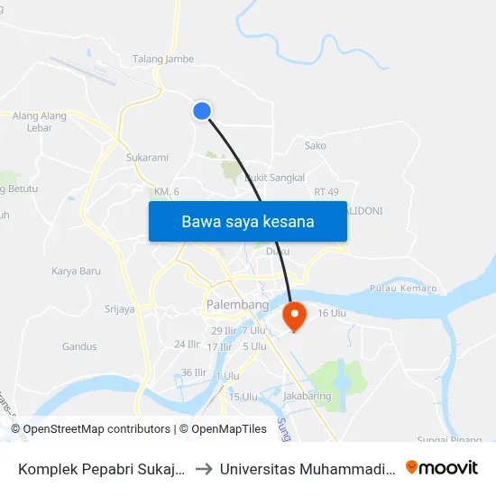 Komplek Pepabri Sukajaya to Universitas Muhammadiyah map
