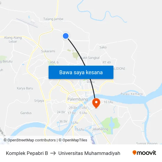 Komplek Pepabri B to Universitas Muhammadiyah map