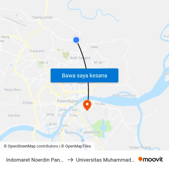 Indomaret Noerdin Pandji A to Universitas Muhammadiyah map